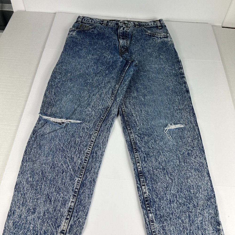 VTG 80s Levis Jean Men 31x31 550 Relaxed Blue Acid Wash Thrashed Denim Tag 32x32